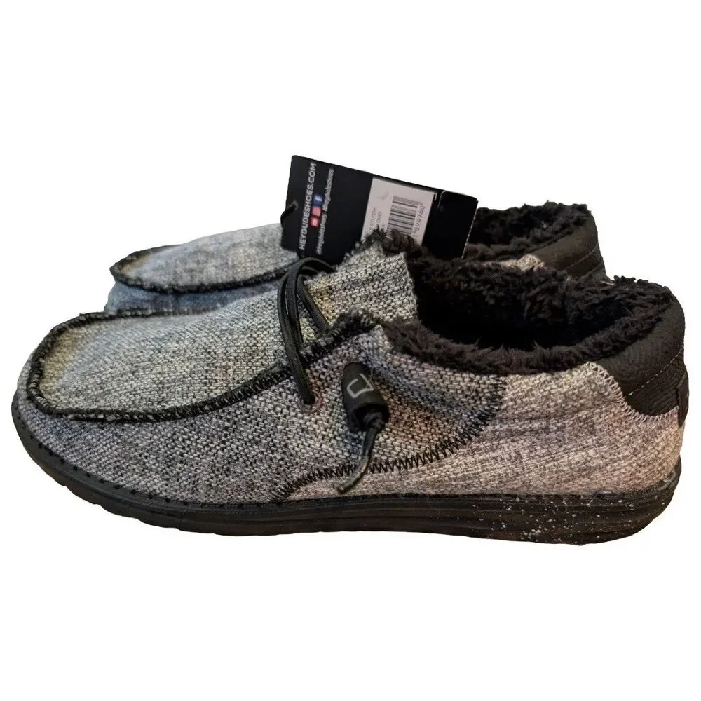 Hey Dude Wally Stitch Mens 12 Stormcloud Grey Faux Fur Lined Loafers Comfort